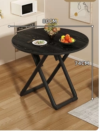 Popular fashionable, simple and convenient folding table (black folding round table 80*70*74CM)