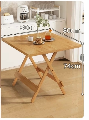 Popular lightweight folding small dining table (square table with high legs - solid wood color 80*100*74CM)