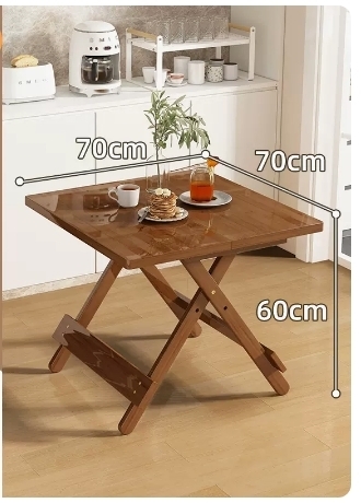 Popular lightweight folding small dining table (square table with short legs - brown 70*70*60CM)
