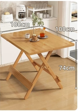 Popular lightweight folding small dining table (square table with high legs - wood color 100*100*74CM)