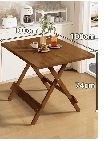 Popular lightweight folding small dining table (square table with high legs - brown 100*100*74CM)