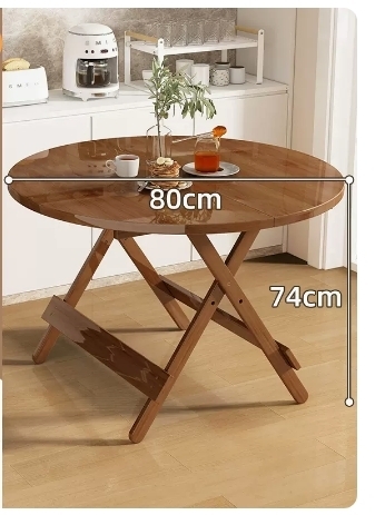 Popular lightweight folding small dining table (round table with high legs - brown 80*74CM)
