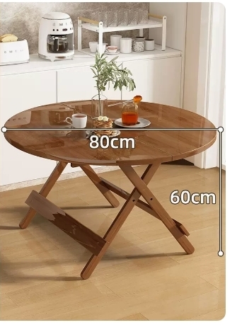 Popular lightweight folding small dining table (round table with short legs - brown 80*60CM)