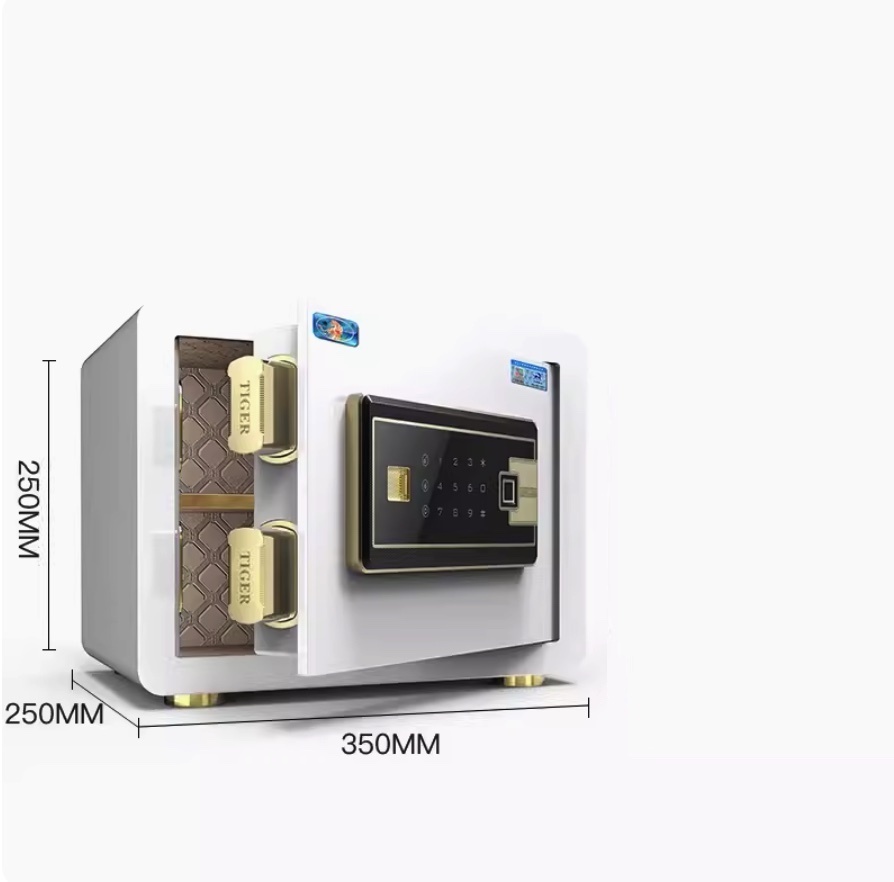 爆款家用電子密碼小型指紋夾萬（新陞級-25CM時尚白（WiFi款）+遠程授權+手機監控解鎖 內部尺寸：23*32*20cm）（8KG±1KG）