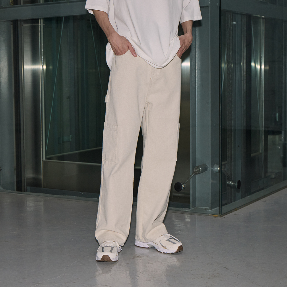 Washed straight-leg floor-length trousers with side cargo pockets S/M/L/XL【04101850】in stock+pre-order