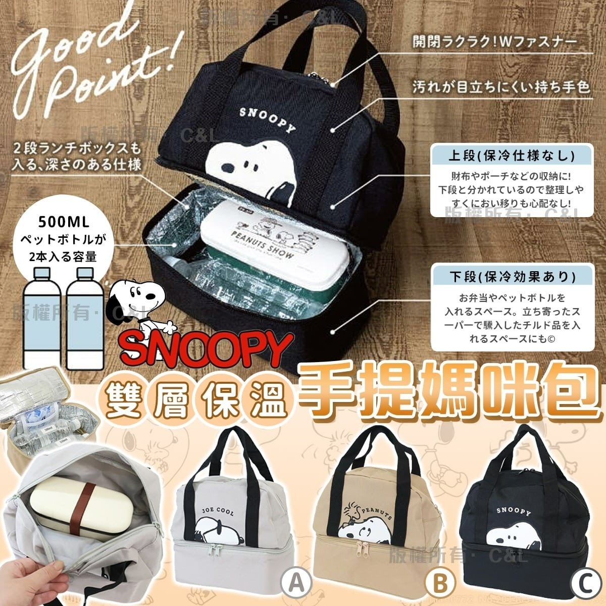Snoopy雙層保溫手提媽咪包
