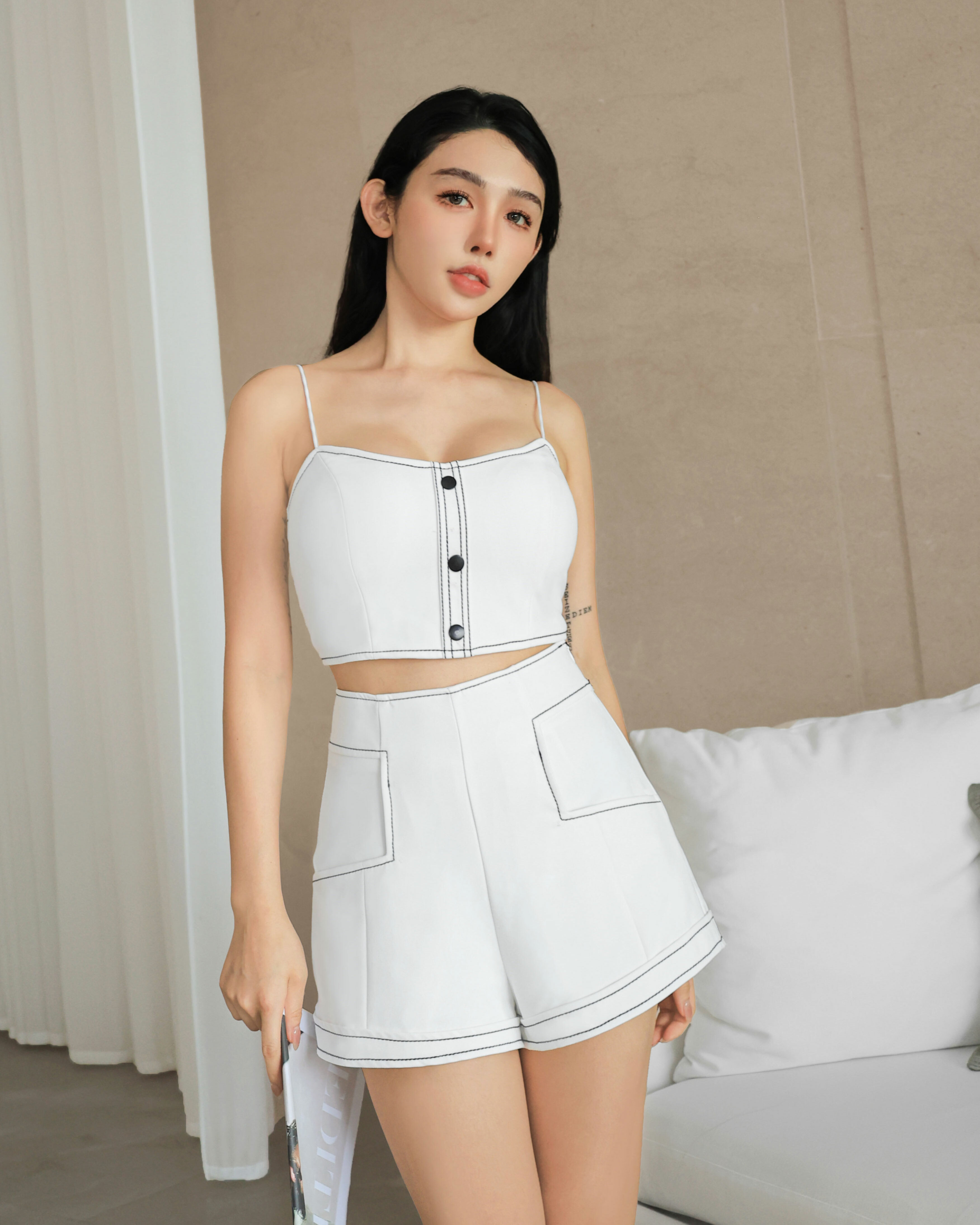 ⭒訂製-質感車線細肩短褲套裝