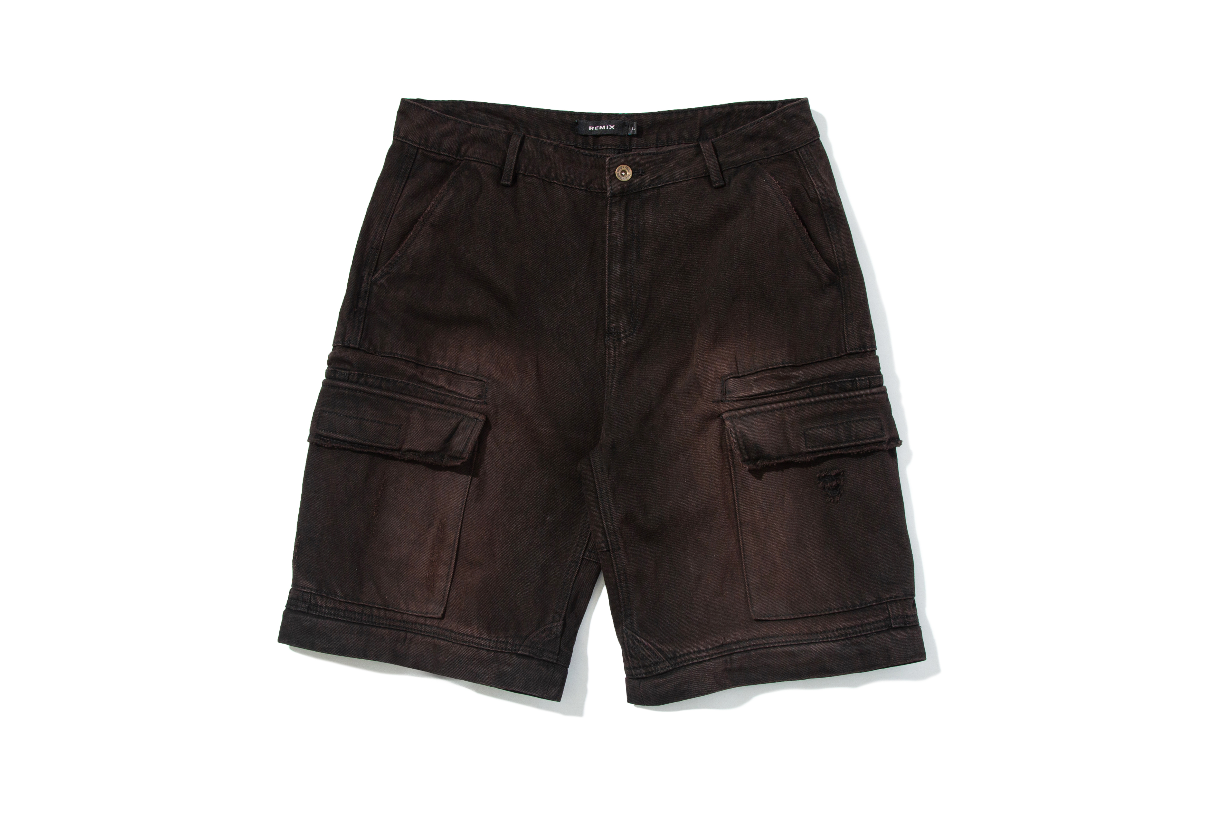 REMIX "Washed Zip-Off Denim Cargo Pants" (Dark brown)