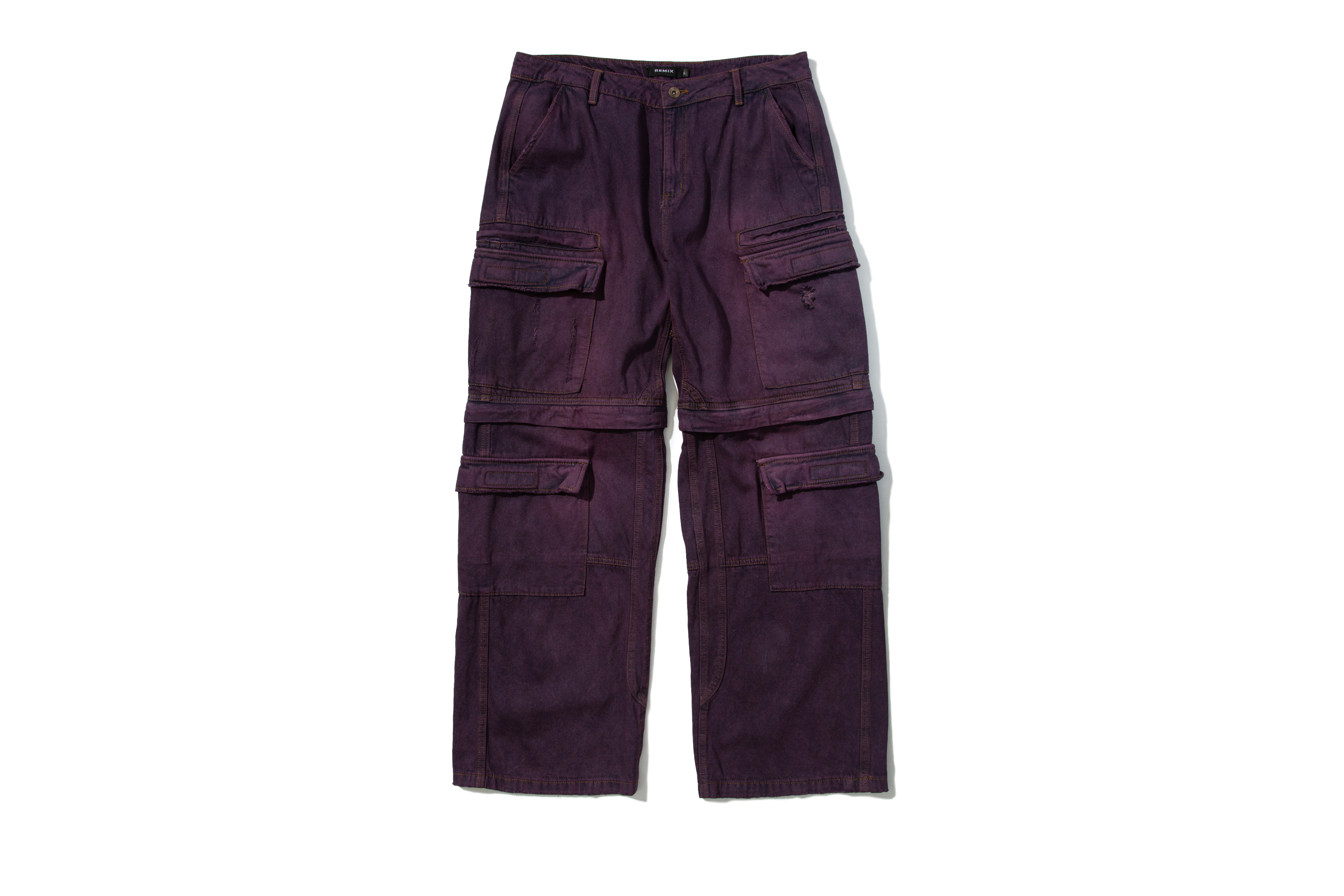 REMIX "Washed Zip-Off Denim Cargo Pants" (Azalea)