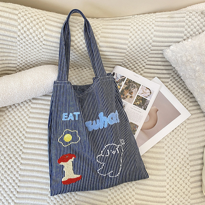 《62458》丹寧直條蘋果核單肩包