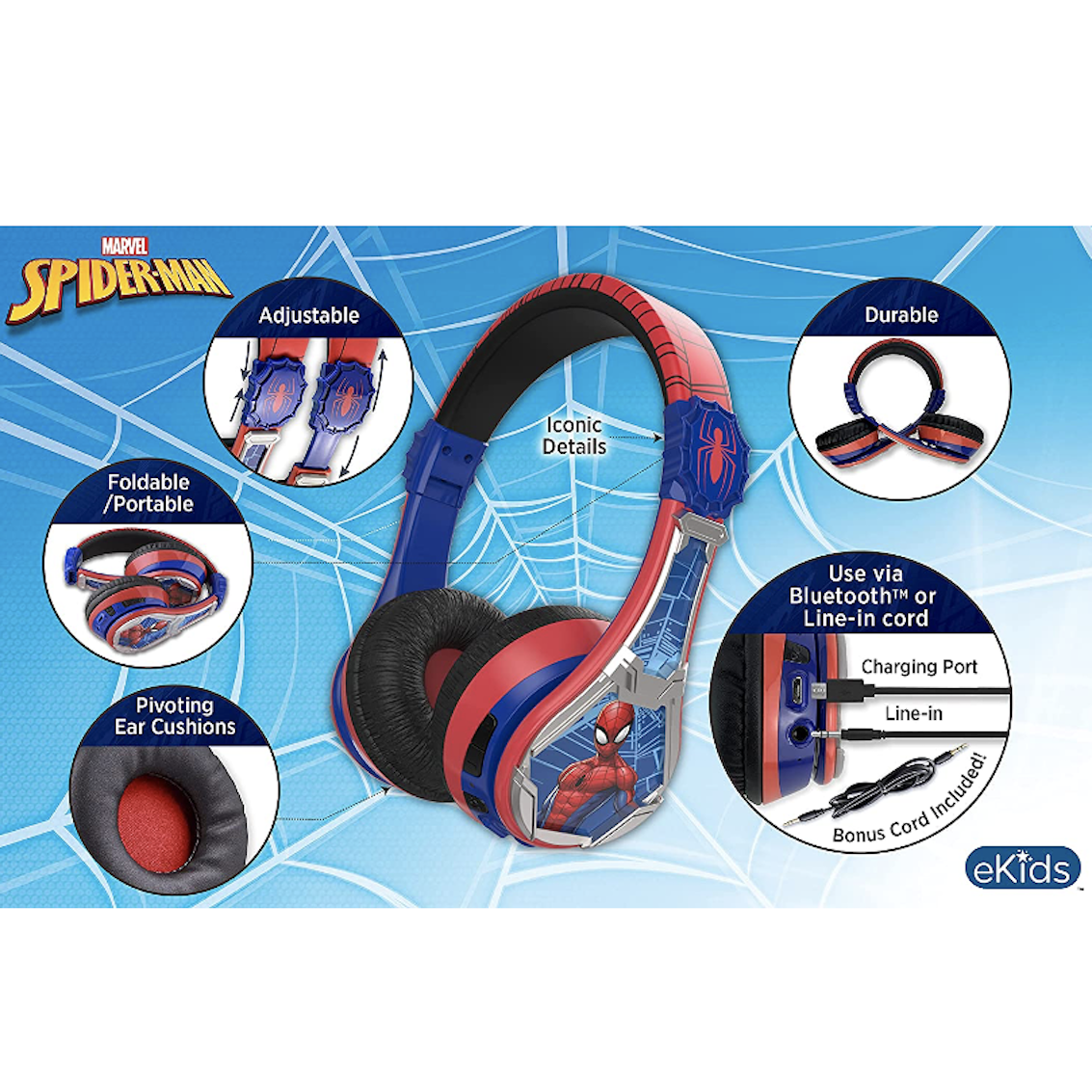 美國 SpiderMan Headphone 藍牙耳機 (內置 Microphone)