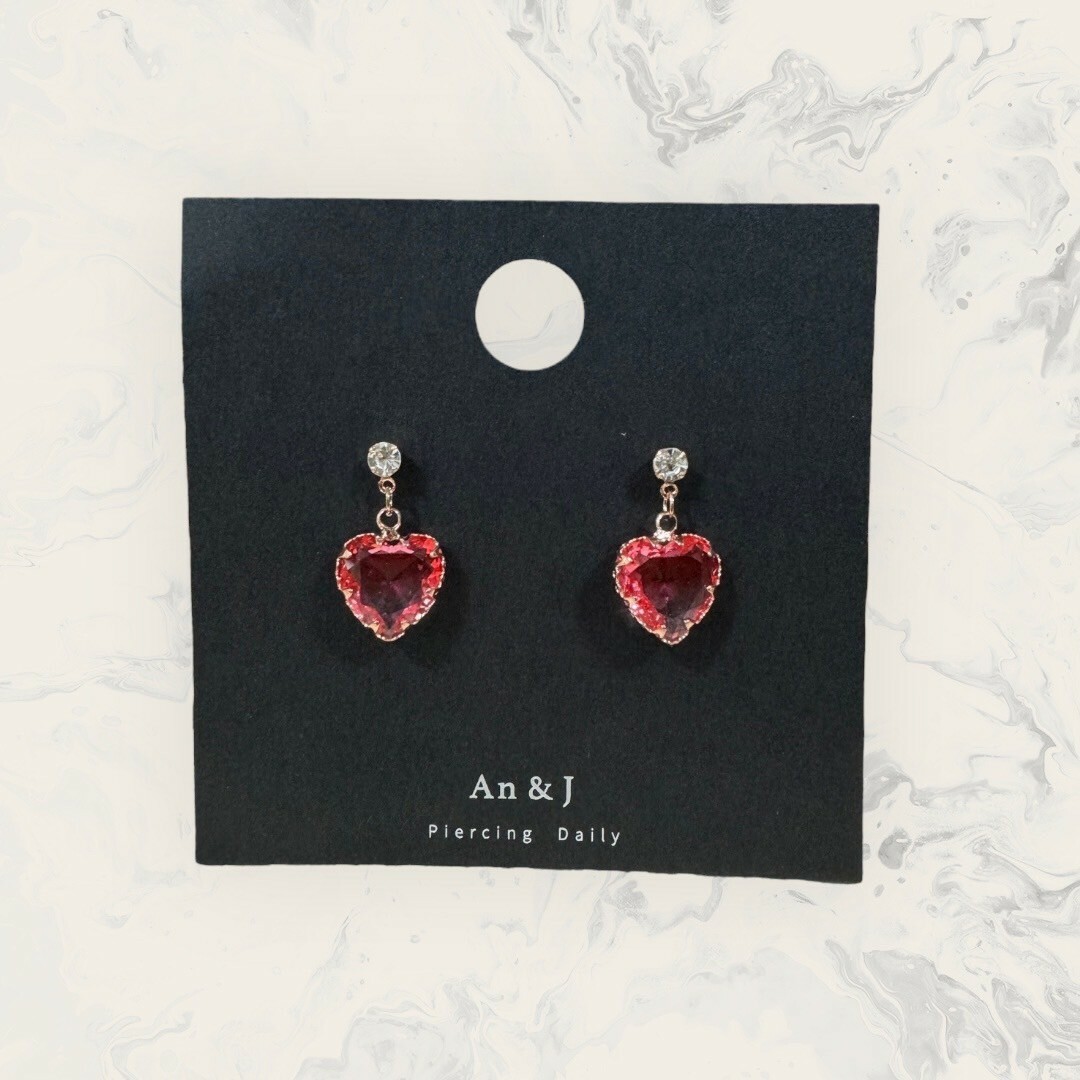 韓國直送-銀針 小鋯吊鋸齒框漸層愛心鋯 鍍14K