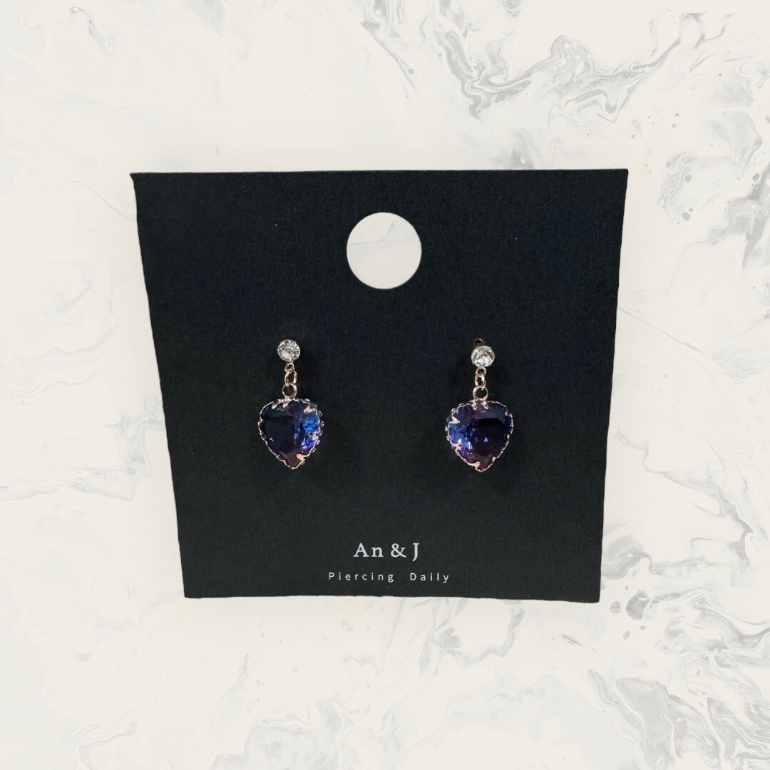 韓國直送-銀針 小鋯吊鋸齒框漸層愛心鋯 鍍14K