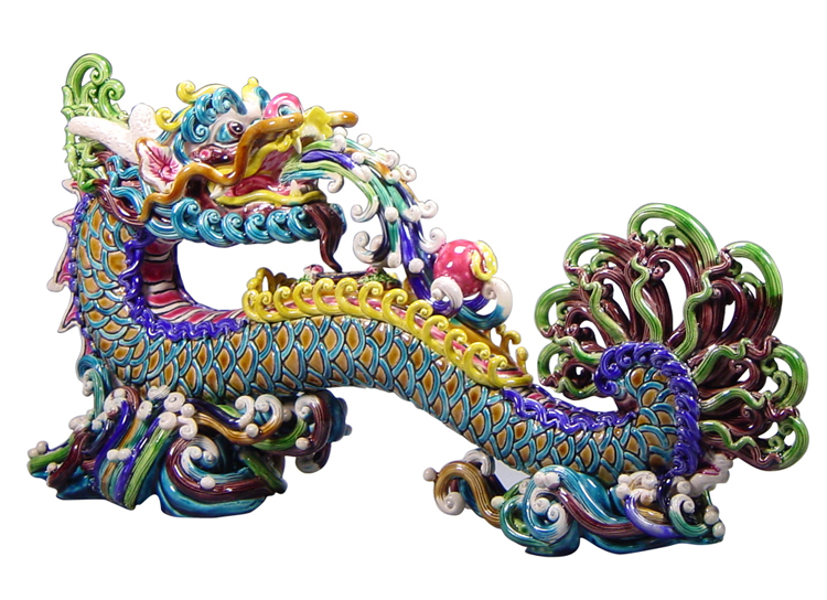 鹿港窯禮品館│台灣國寶 交趾陶~L龍如意