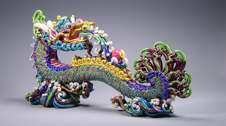 鹿港窯禮品館│台灣國寶 交趾陶~L龍如意