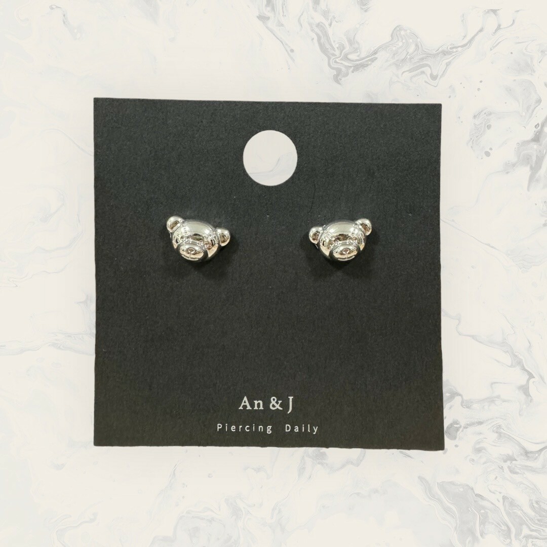 韓國直送-銀針 立體金屬熊熊頭 鍍14K