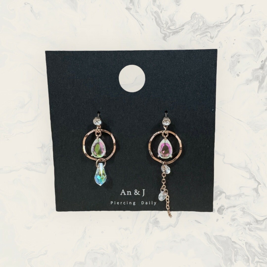 韓國直送-銀針 小鋯吊波浪圓框中吊水滴鋯下垂鍊+裸鋯+多面水滴鋯 水晶鑽