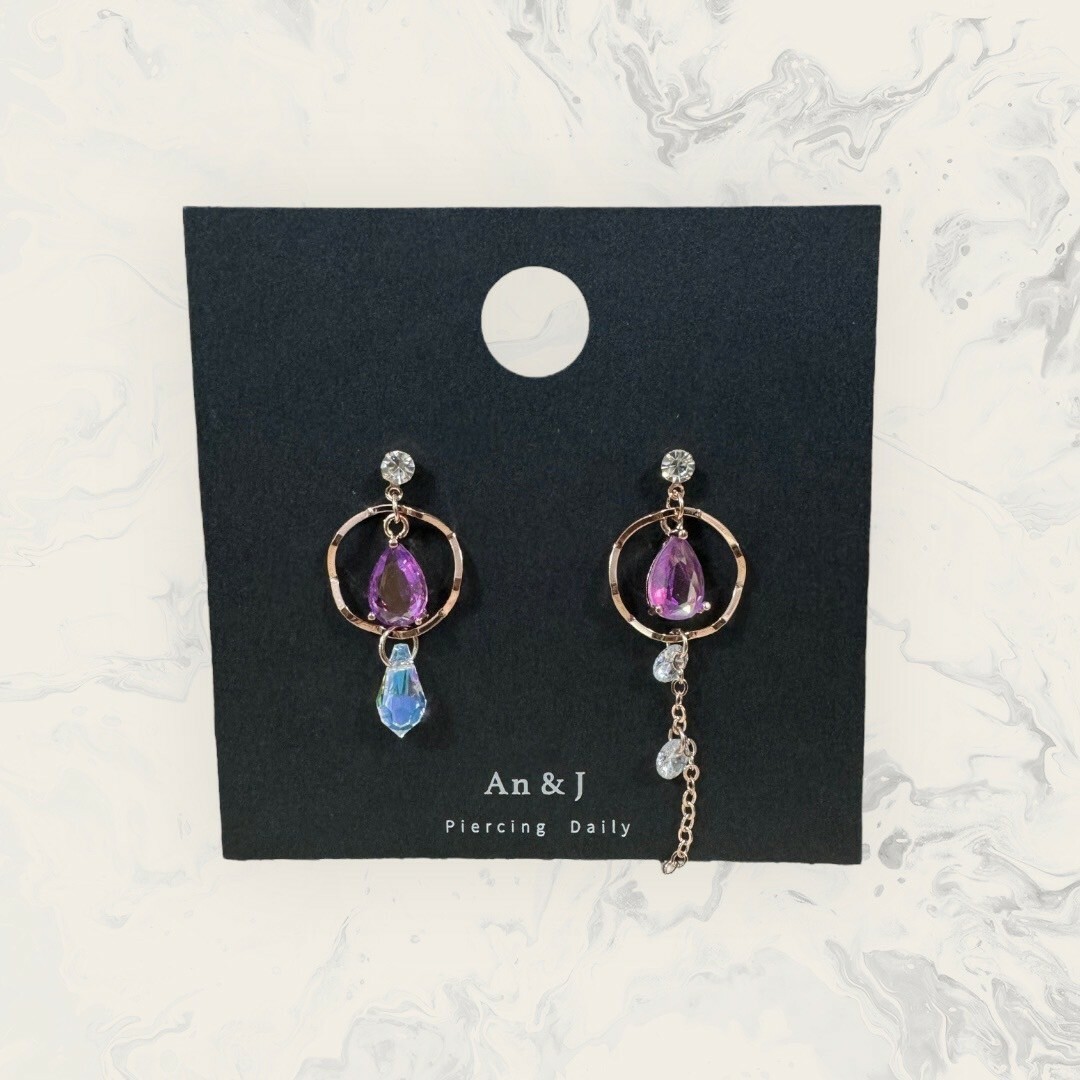 韓國直送-銀針 小鋯吊波浪圓框中吊水滴鋯下垂鍊+裸鋯+多面水滴鋯 水晶鑽