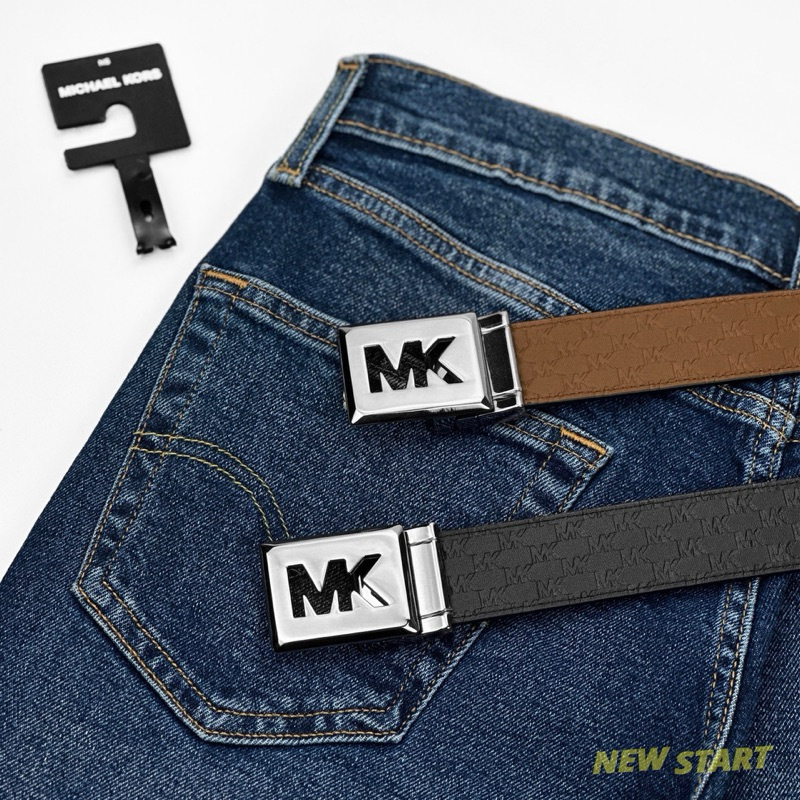 Michael Kors MK 鐵牌鏤空字母 壓紋滿版 皮帶 腰帶