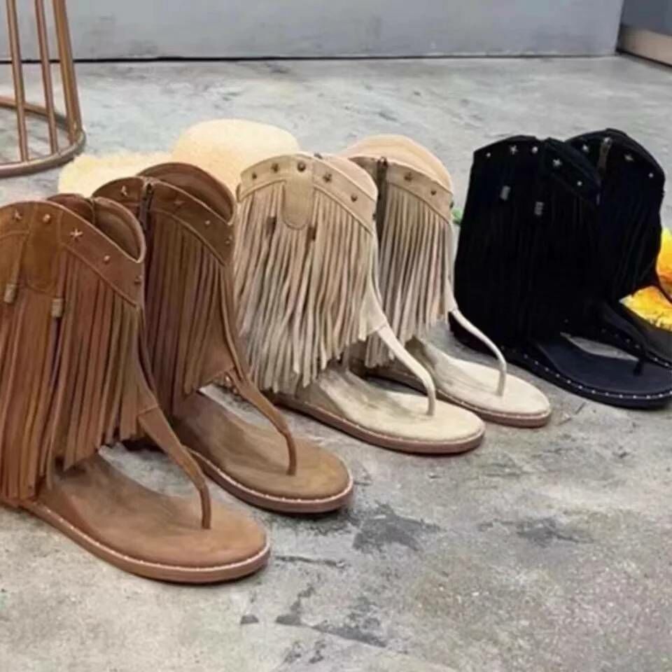 波西米亞流蘇內增高涼鞋