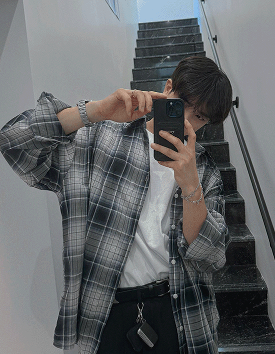 Oroff繫帶格紋寬鬆襯衫