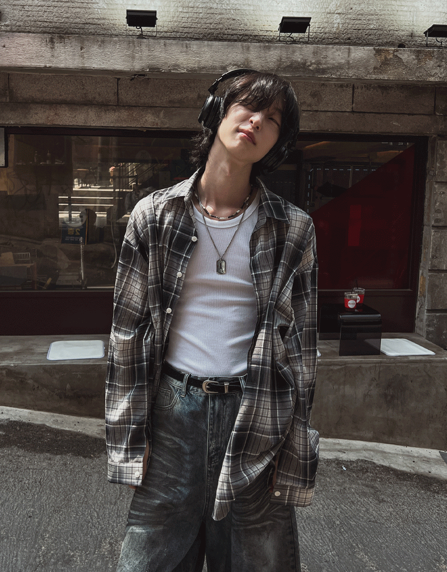 Oroff繫帶格紋寬鬆襯衫