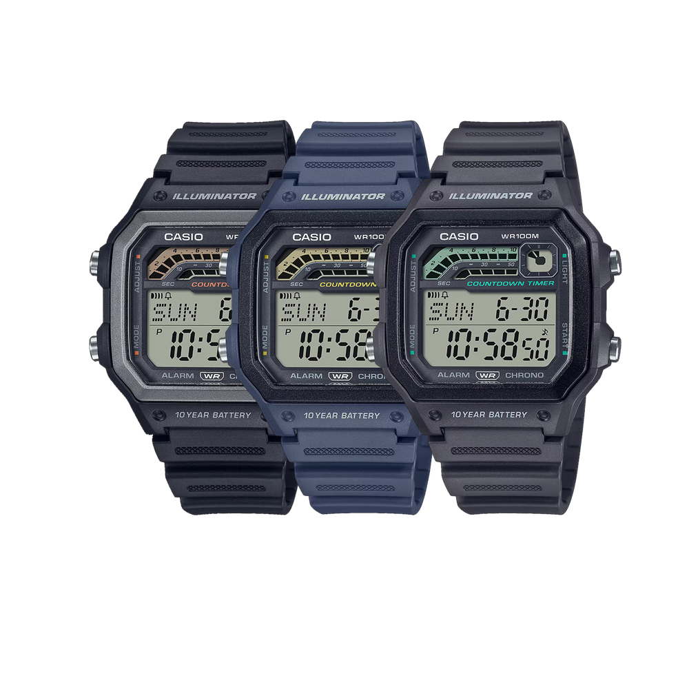 【CASIO 卡西歐】CASIO手錶 電子錶 十年電力 運動錶 潛水錶 游泳錶 WS-1600H