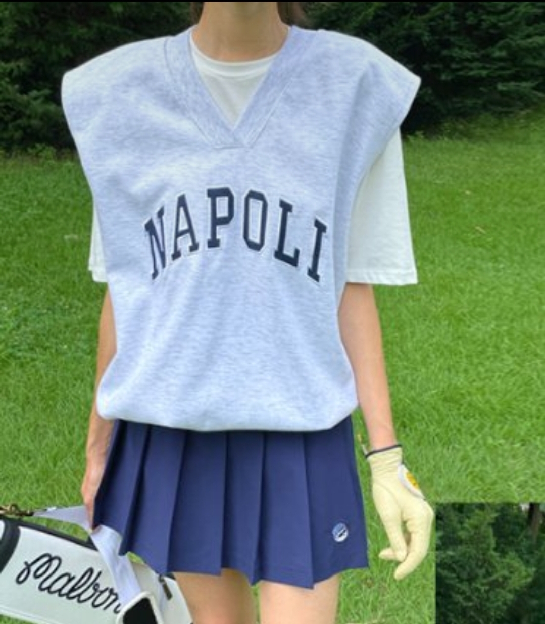 刺繡補丁文字V領背心