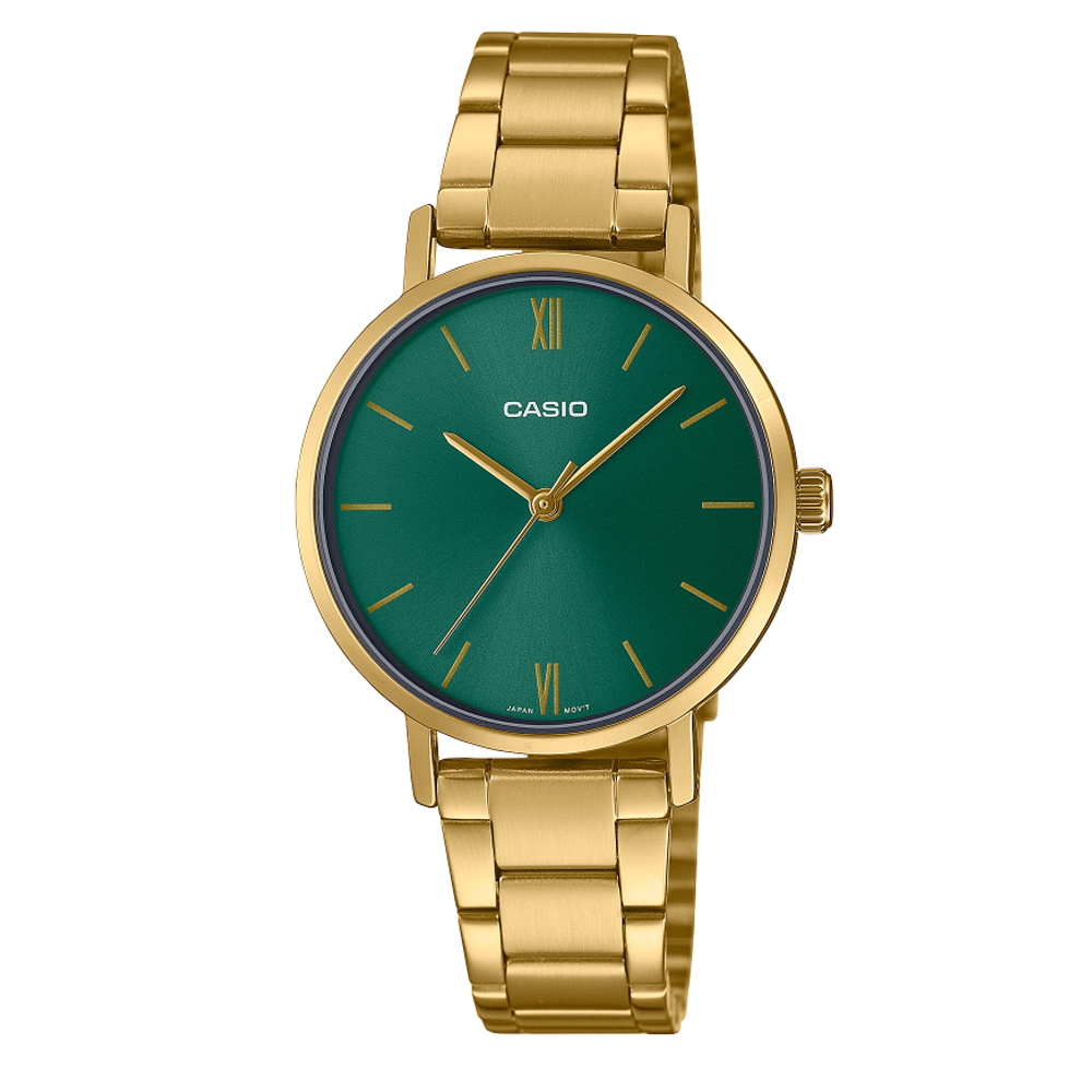 【CASIO卡西歐】LTP-VT02G 氣質復古 簡約無字 高雅綠金 寬面無字 女款 手錶 腕錶 小款對錶