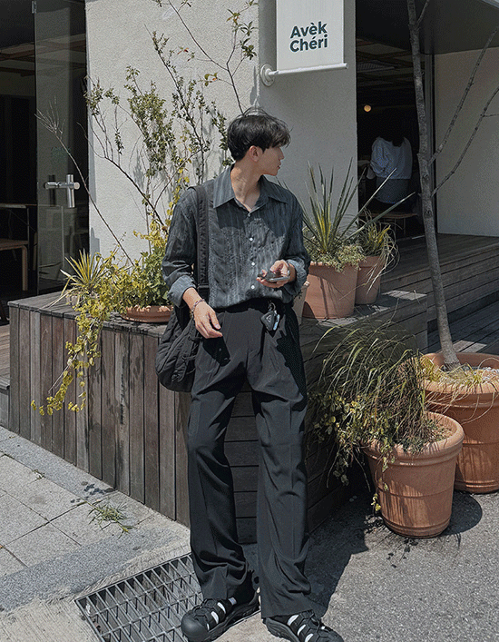 褶皺感染色水洗襯衫