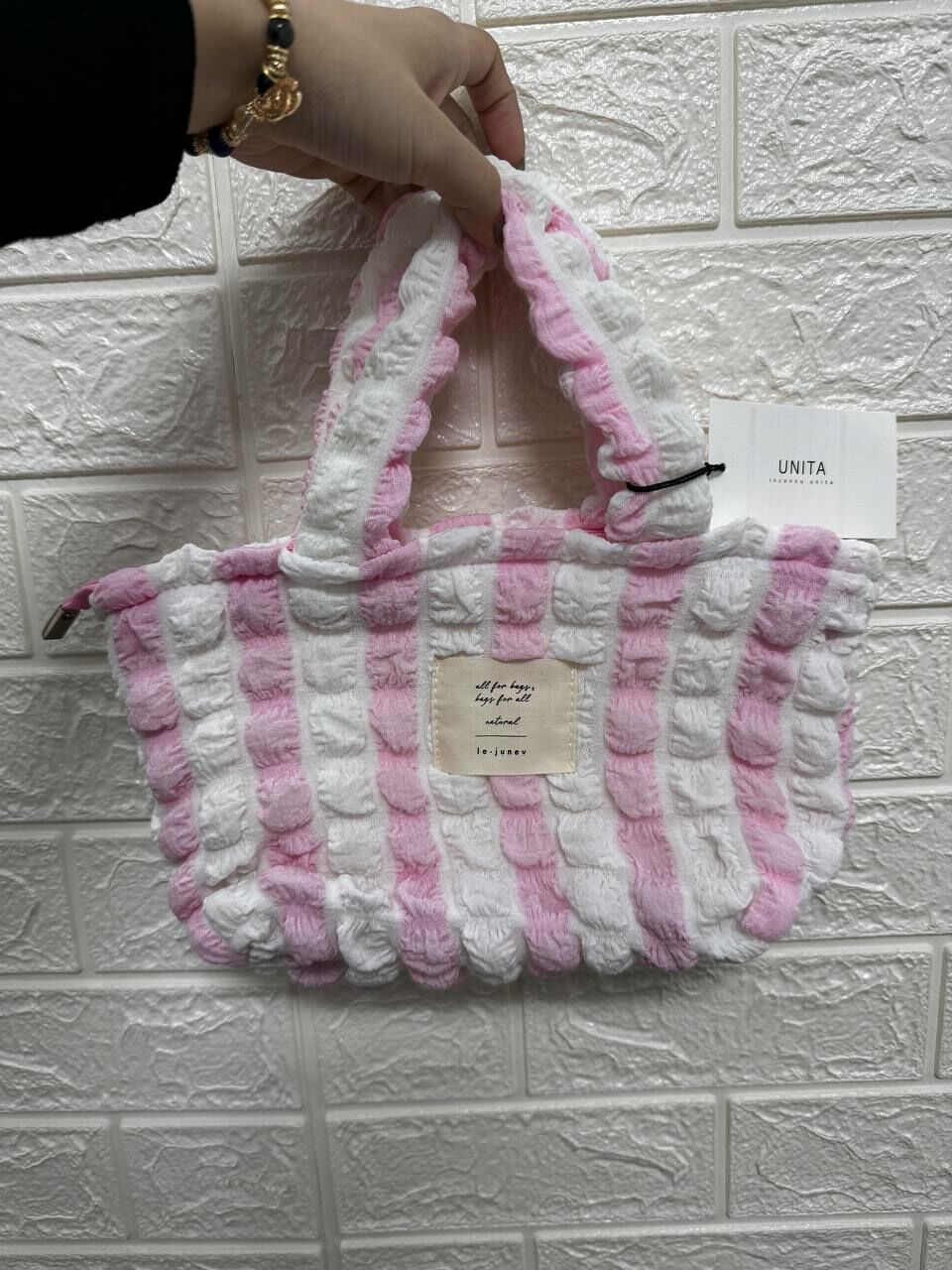 [S] LE.JUNEV CLOUDY HANDCARRY BAG WITH ZIP,PINK/WHITE, SLJV227 (SLJV227)