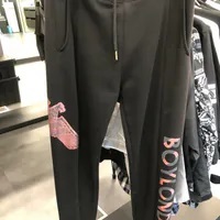 [S] BOYLONDON EAGLE PRINT JOGGER PANTS,BLACK/PINK, B13TP3017U97 [FINAL SALE] (SBB392)
