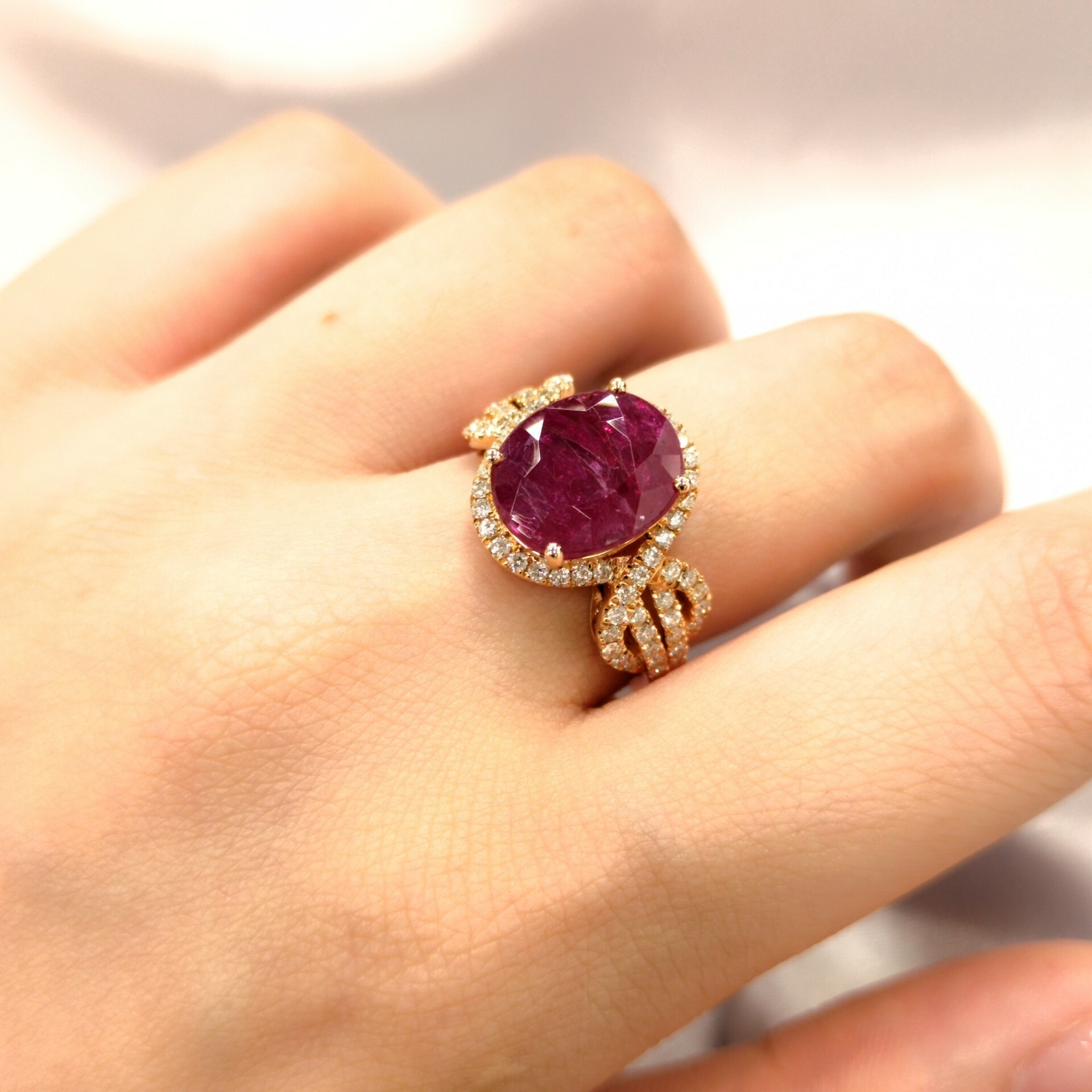 18K Rose Gold 4.02ct Ruby and Diamond Ring