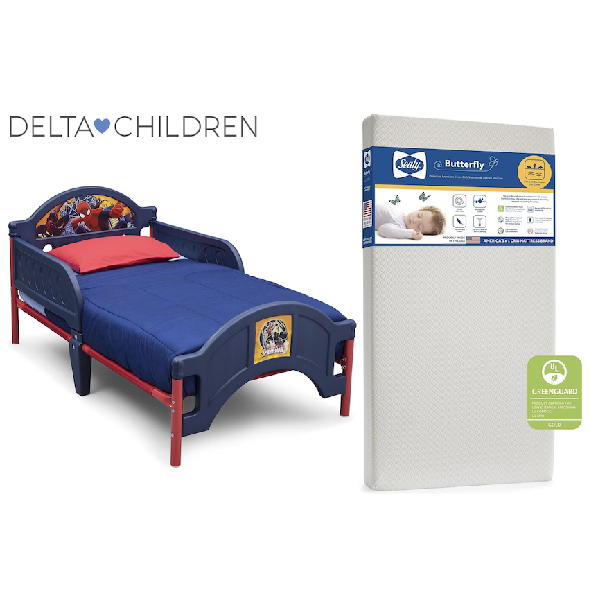 美國 Delta Children SpiderMan 幼童床架 + 美國製 Sealy Butterfly 幼童床褥套裝