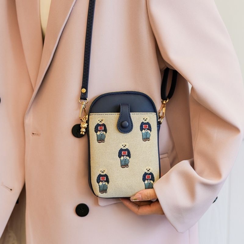 💕小資族小熊手機包 可斜揹-現貨藍/咖