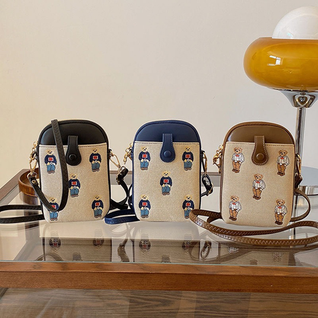 💕小資族小熊手機包 可斜揹-現貨藍/咖