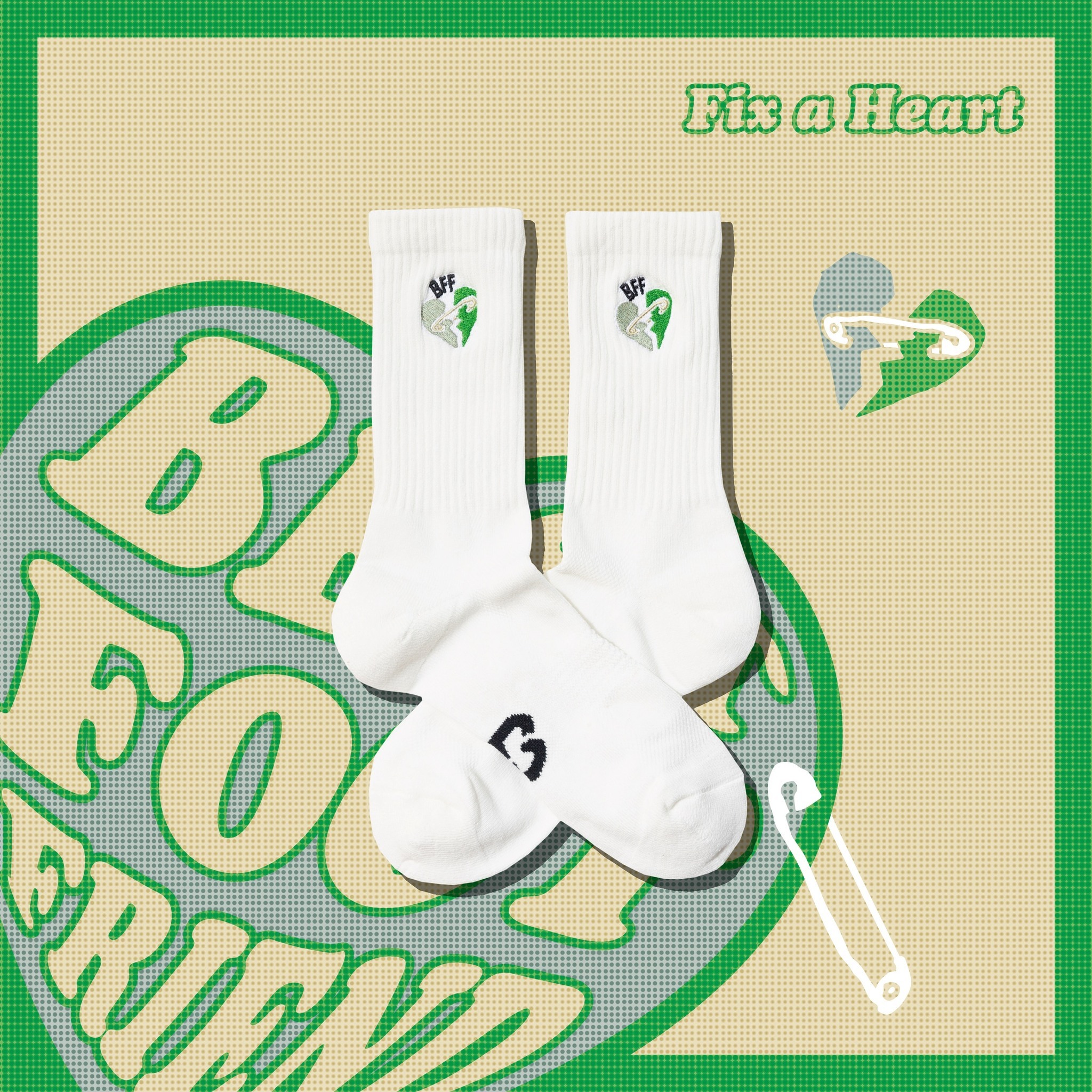 BFF Symptom Socks Fix a Heart 白色 灰色 刺繡 中筒襪 長襪【BF24011】