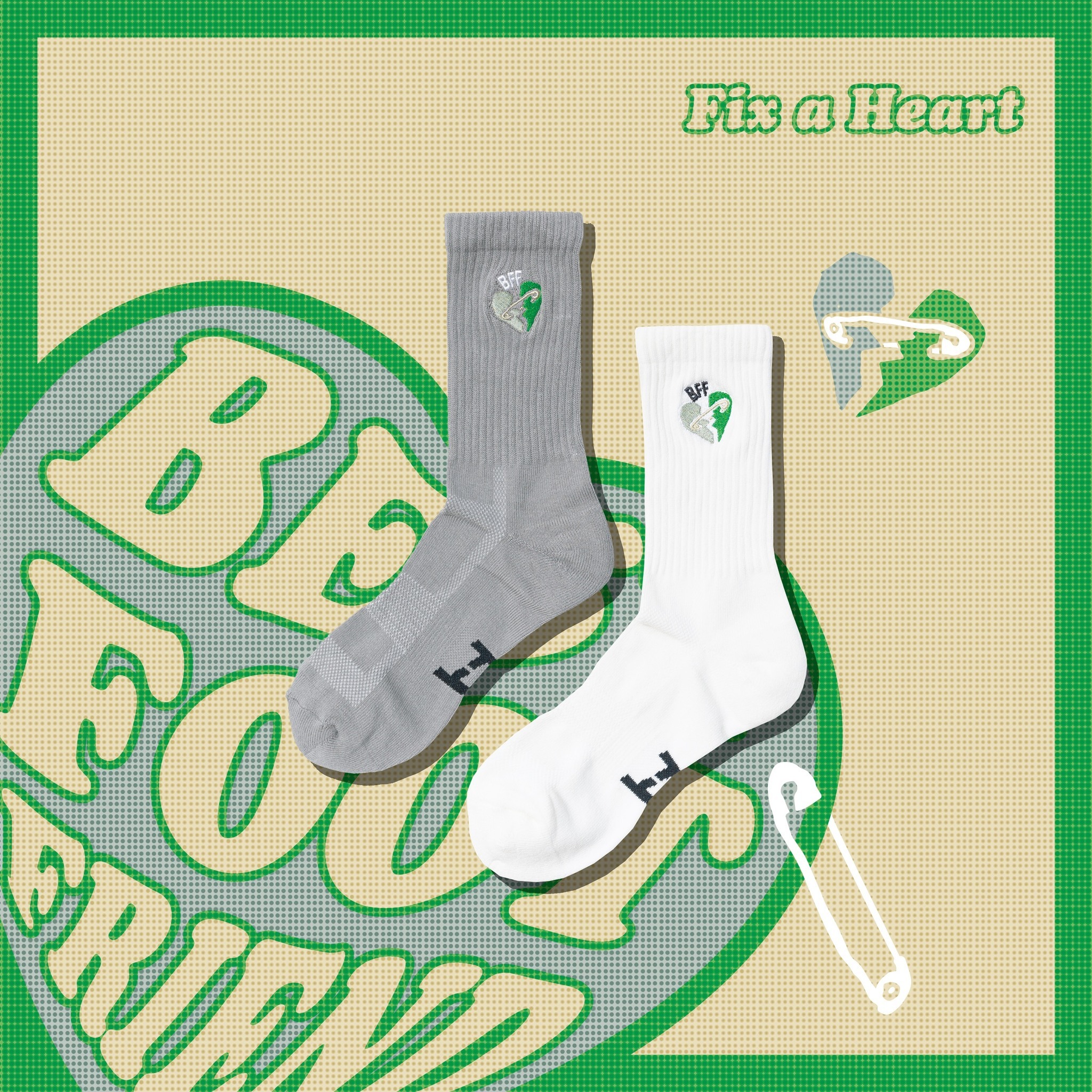 BFF Symptom Socks Fix a Heart 白色 灰色 刺繡 中筒襪 長襪【BF24011】