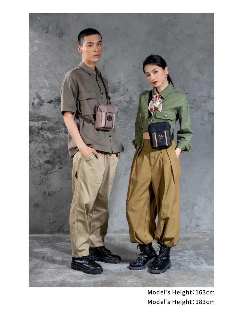 satana Explore 探索輕旅隨身包 奶茶色拼接 SOSE0020-421 男女穿搭比例照