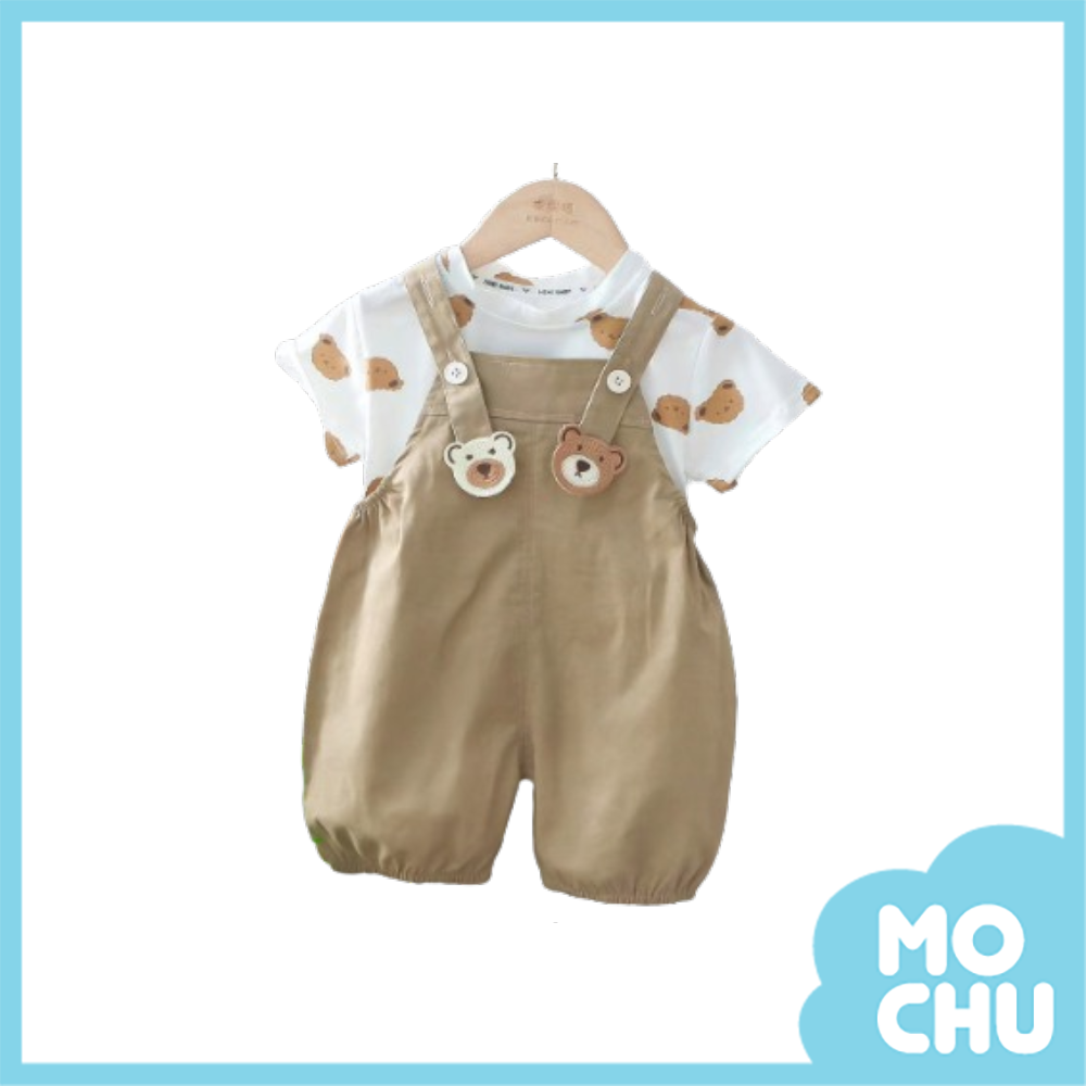 熊熊寶貝吊帶褲套裝(二色）