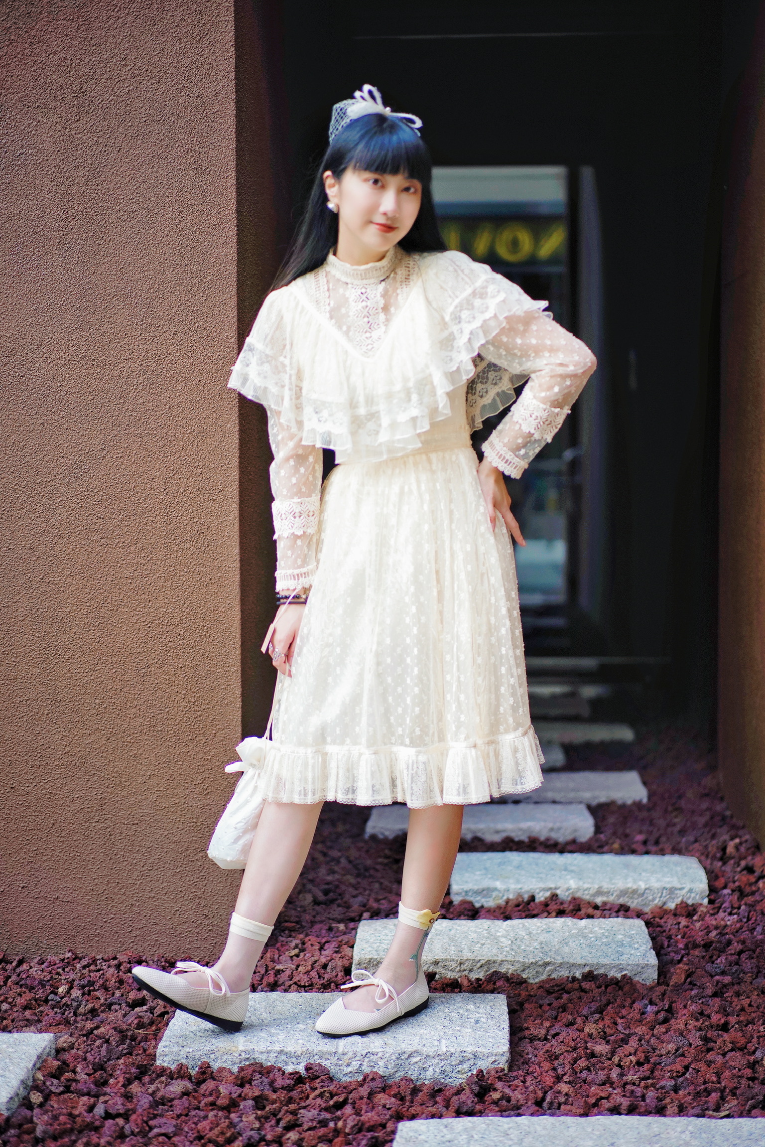 Vintage Wedding-Dress/ Gunne Sax古董蕾絲斗篷短白紗