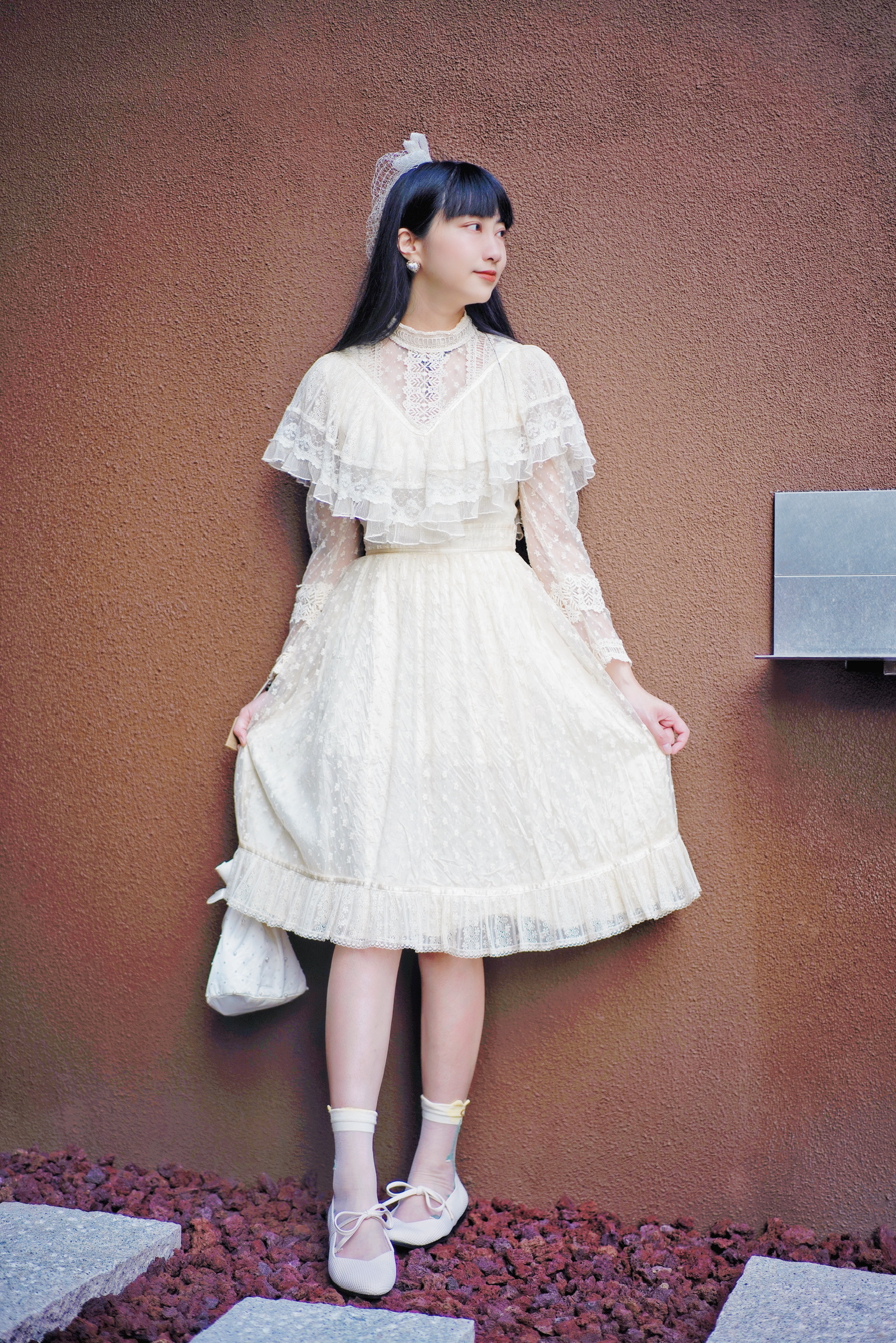 Vintage Wedding-Dress/ Gunne Sax古董蕾絲斗篷短白紗