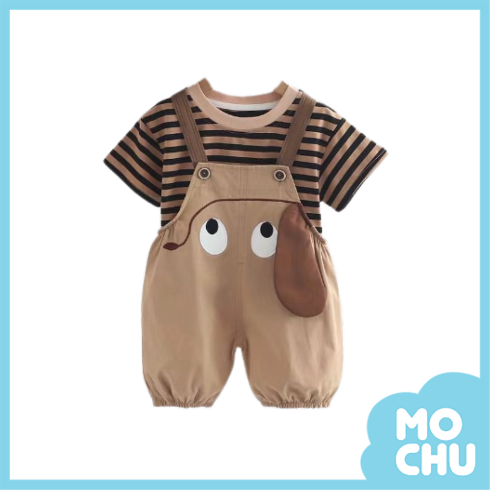 大耳朵汪汪吊帶褲套裝(二色）