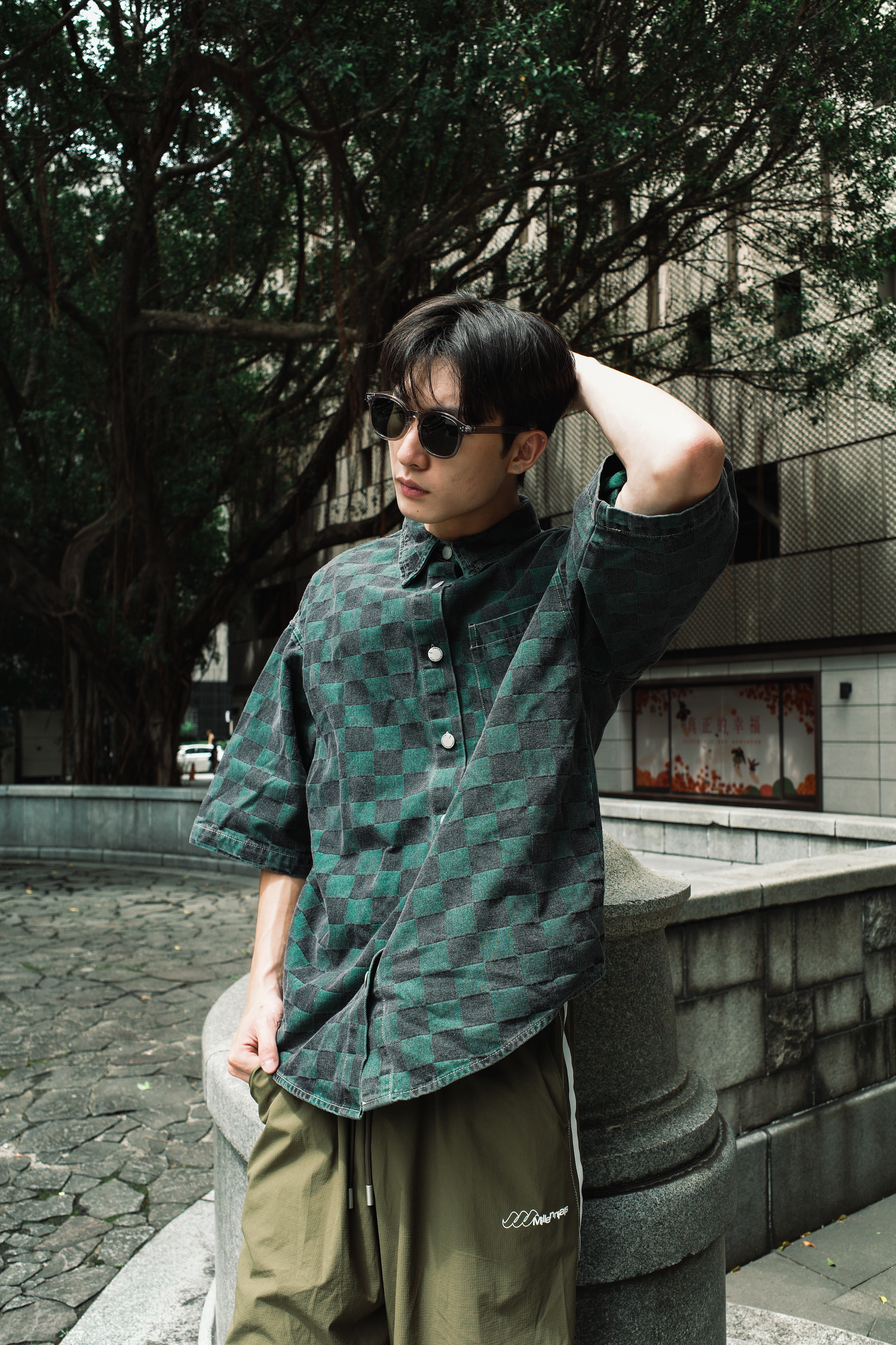 『Always_Good』棋盤格紋 重磅水洗 短袖襯衫