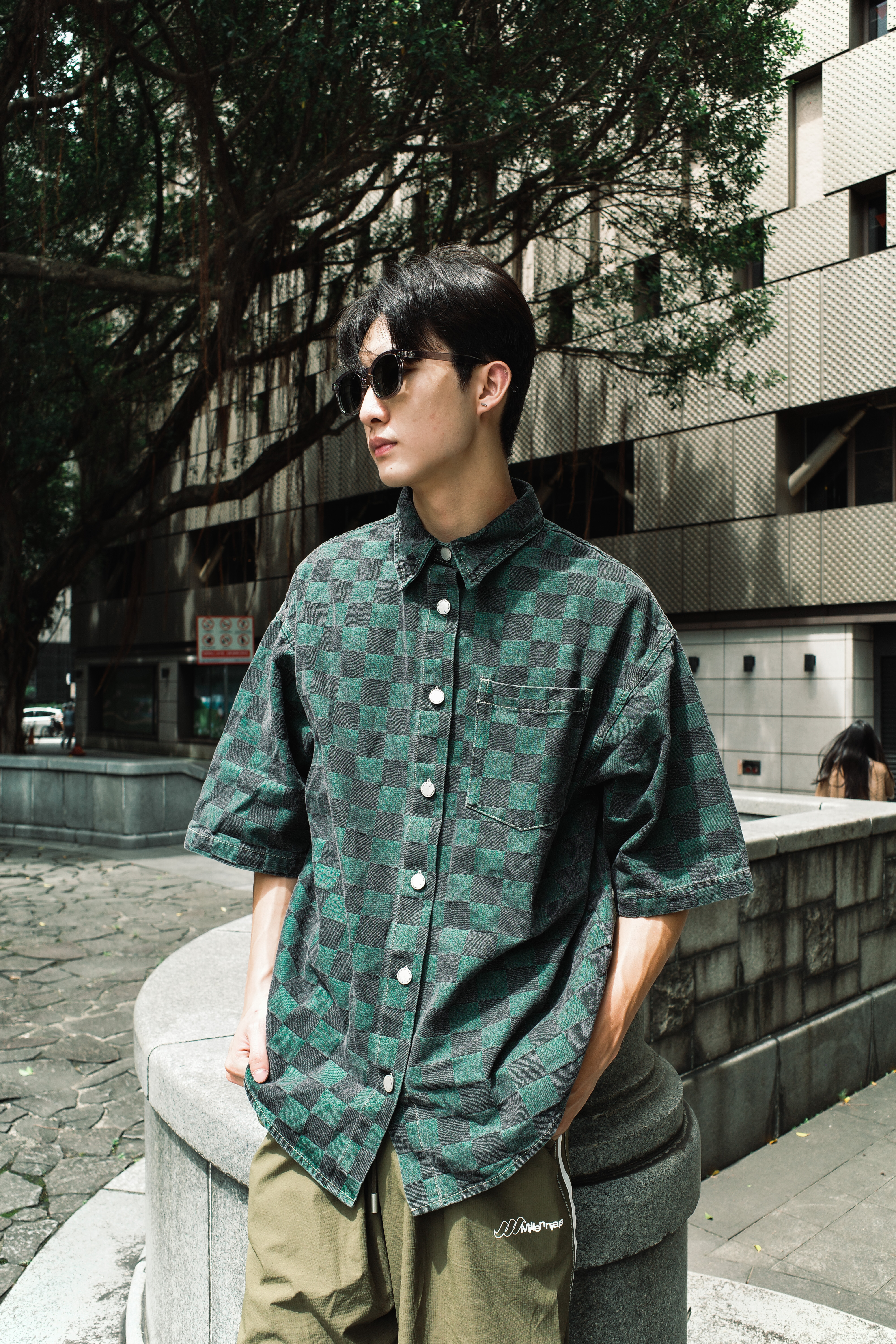 『Always_Good』棋盤格紋 重磅水洗 短袖襯衫