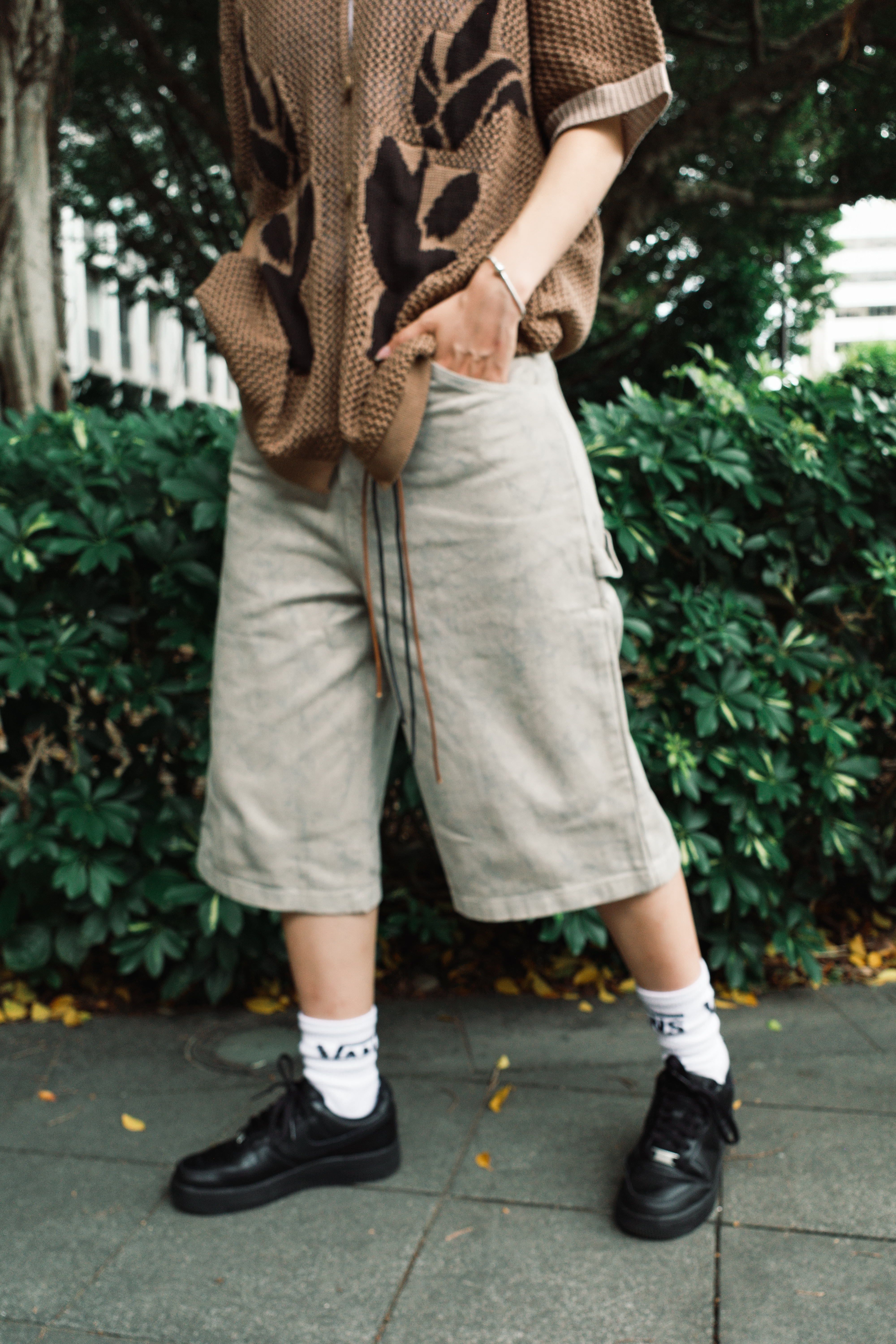 『Always_Good』復古 做舊水洗 附掛飾 七分 短褲