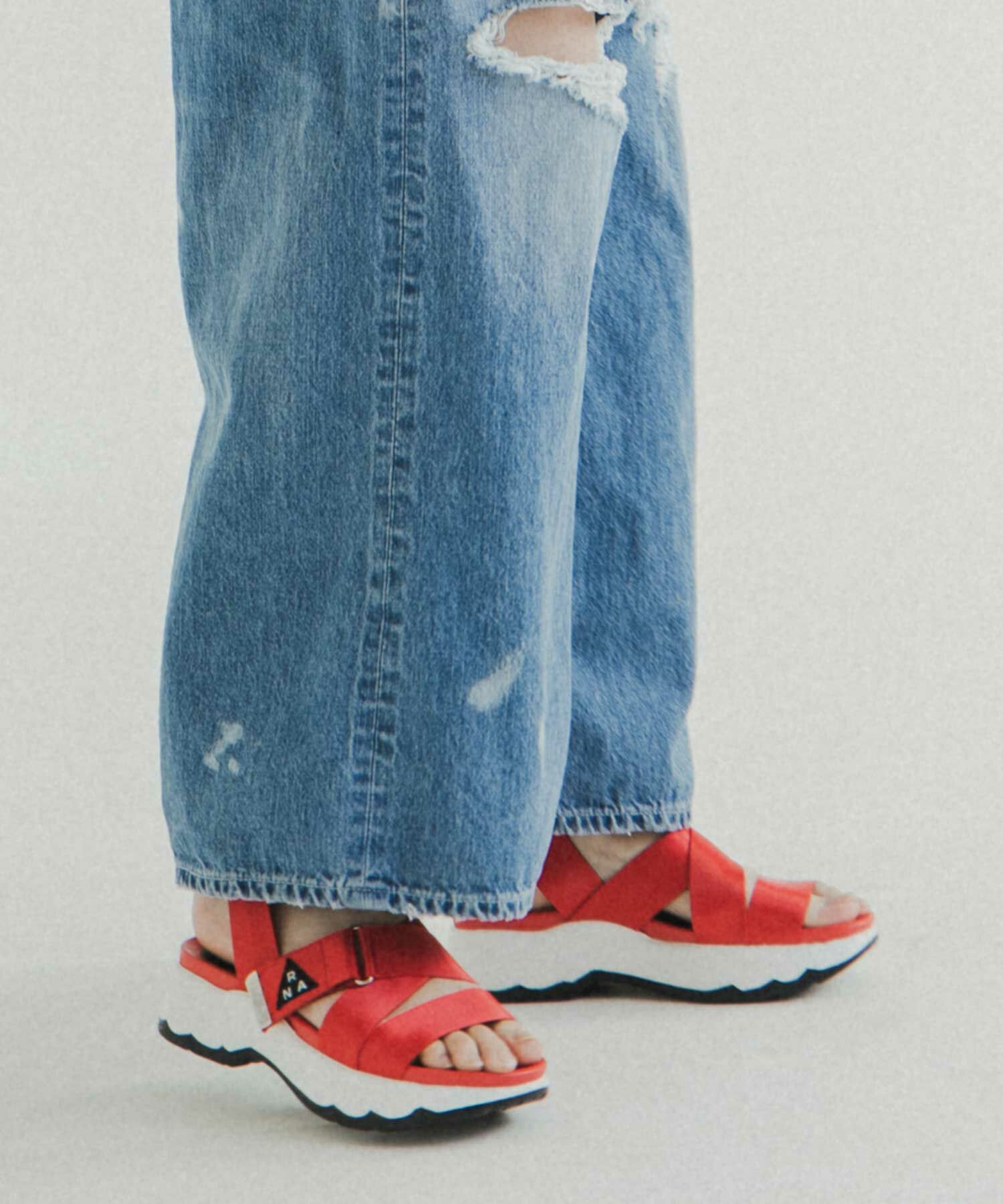 紅色織帶厚底涼鞋