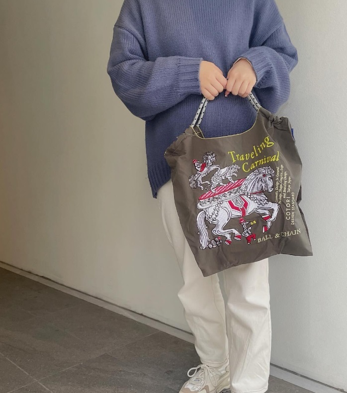 Ball＆Chain 刺繡環保購物袋 M號 - 灰 (32100561)