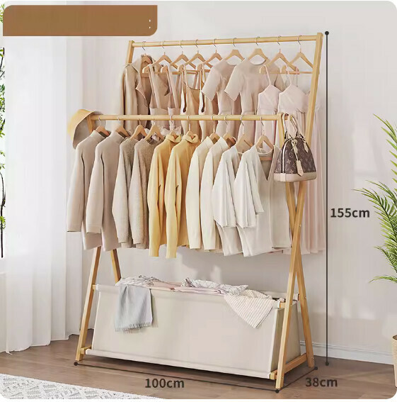 Hotly recommended solid wood floor-standing coat rack (original color-storage type 100cm long)