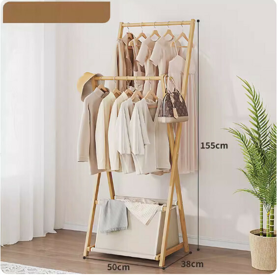 Hotly recommended solid wood floor-standing coat rack (original color-storage type 50cm long)